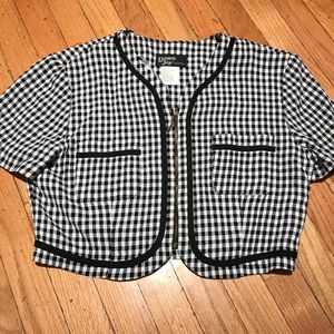Gingham print zip up cropped top